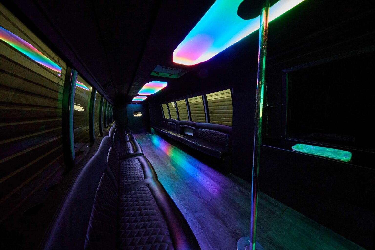 Colorful interior of a party bus