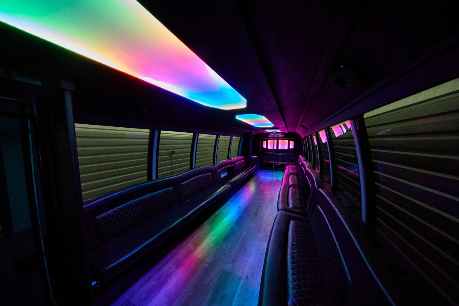 Colorful interior of a party bus