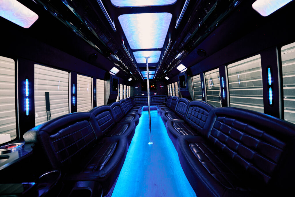 #1 Official Las Vegas Party Bus Rental Experiences 1 Luxurious party bus interior with lighting