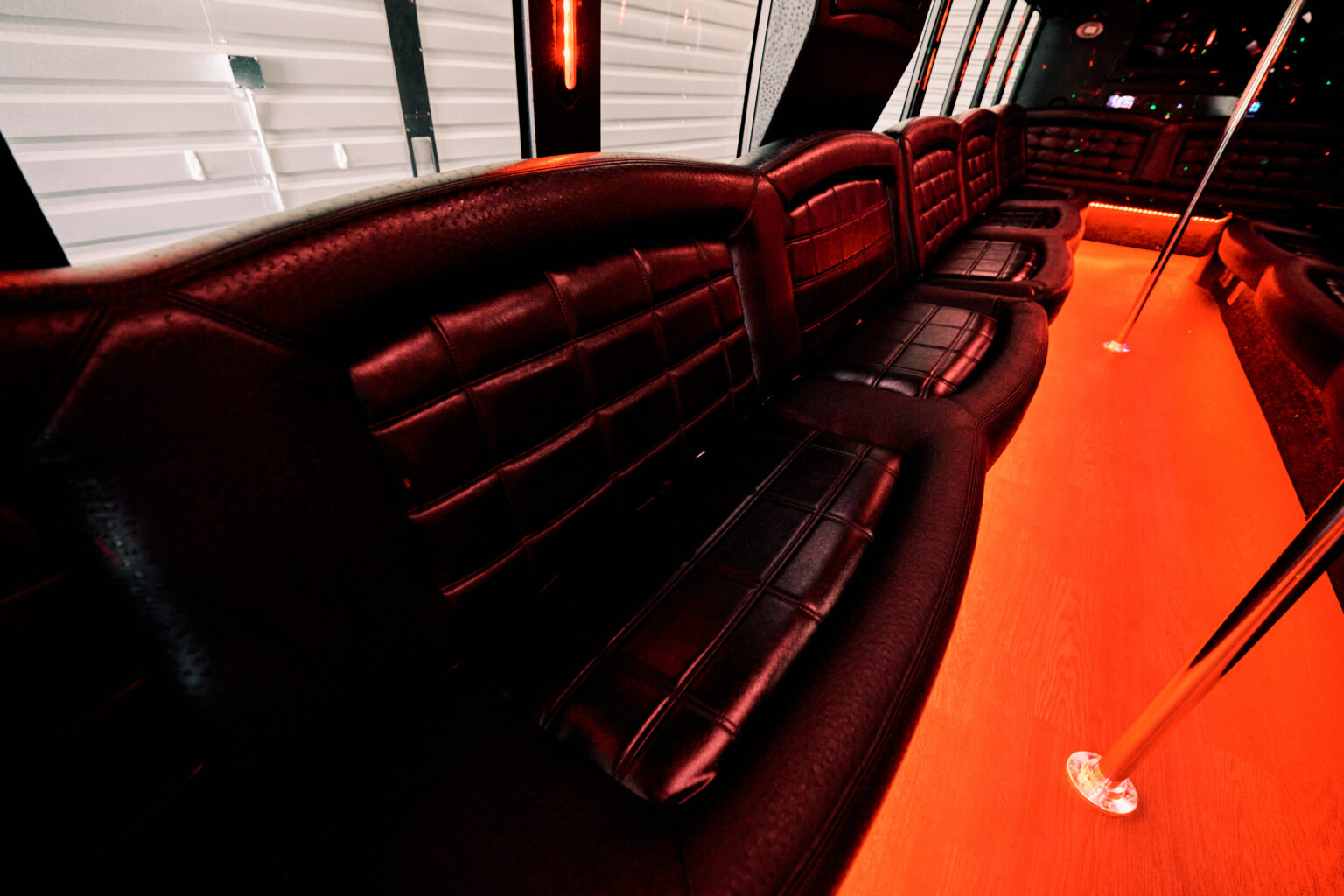 Black leather seating with red lighting