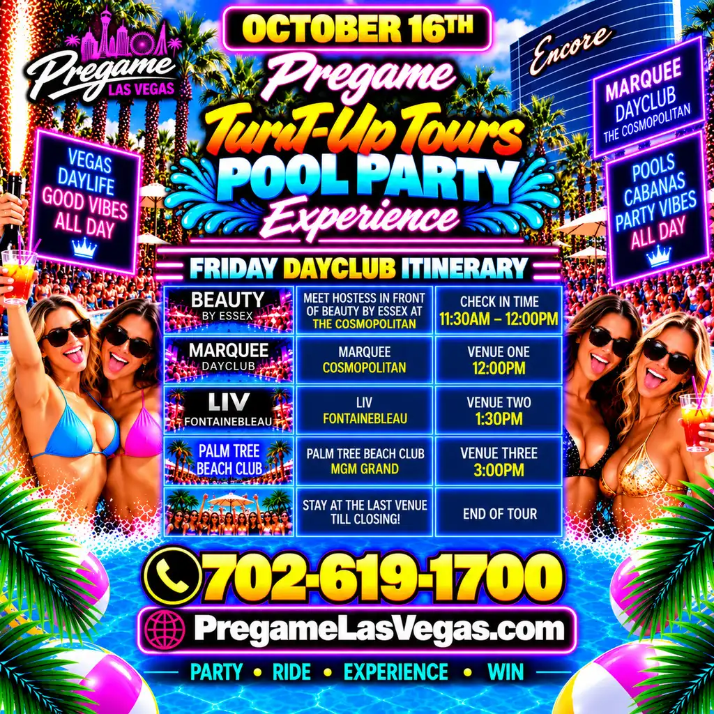 Pool party itinerary for October 16th